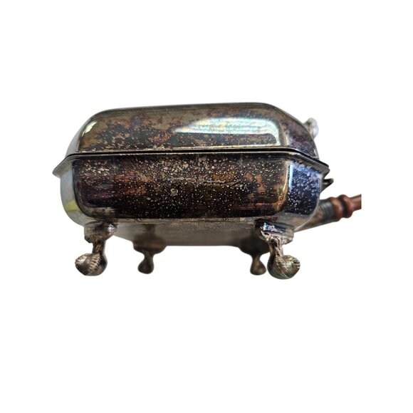 Antique Silver Footed Silent Butler Crumb Catcher Wood Handle - Picture 7 of 14